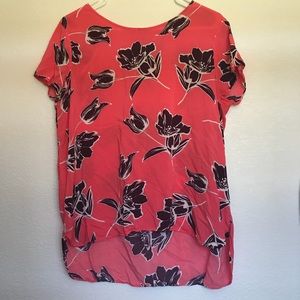Floral Short Sleeve High Low Blouse